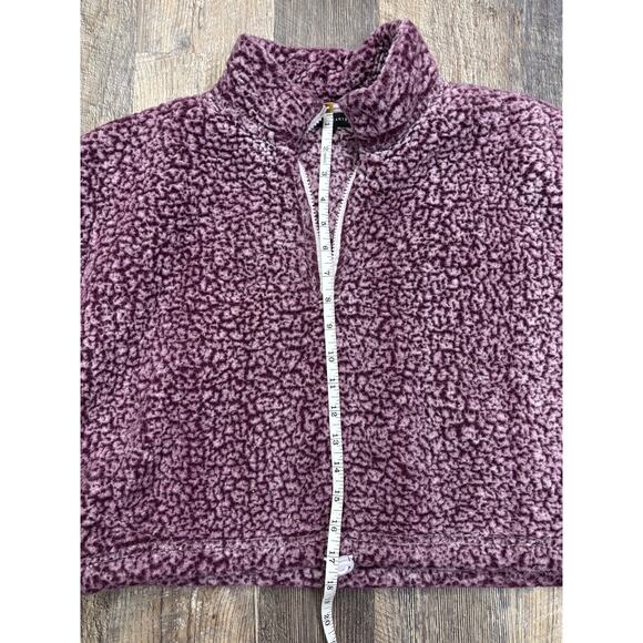 LA Hearts Sherpa Fleece Quarter Zip Pullover Plum Purple Cropped Sweatshirt M - Picture 3 of 5